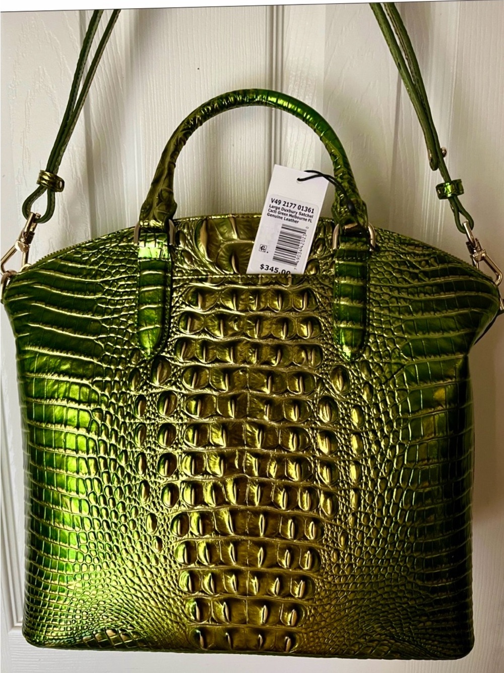 NEW WITH TAGS BRAHMIN Lux Croc-Embossed SHOULDER BAG Handbag in Metallic Green - Picture 4 of 13